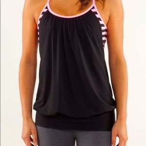 Lululemon Black Tank with Pink and Black Stripe Bra  Size 6